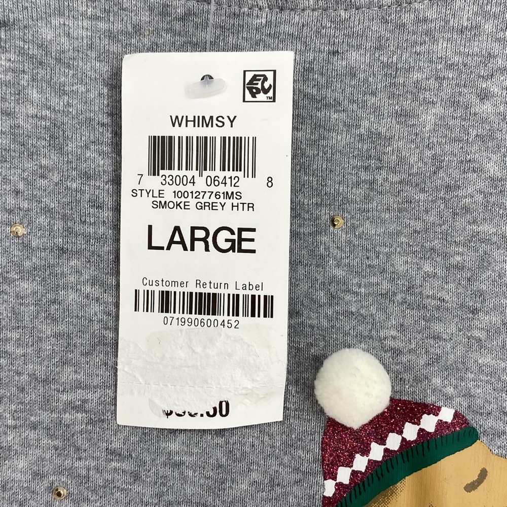 Karen Scott Womens Large Long Sleeve T-Shirt Gray Embellished Christmas Dog - Picture 6 of 9